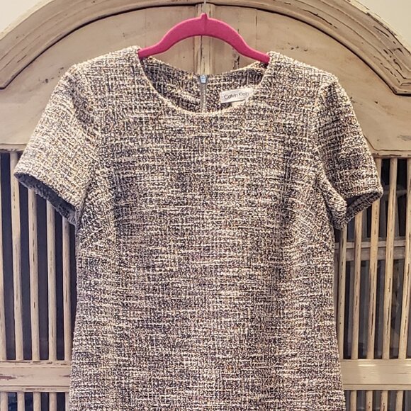 Calvin Klein Short Sleeve Tweed Shift Dress - Picture 2 of 7